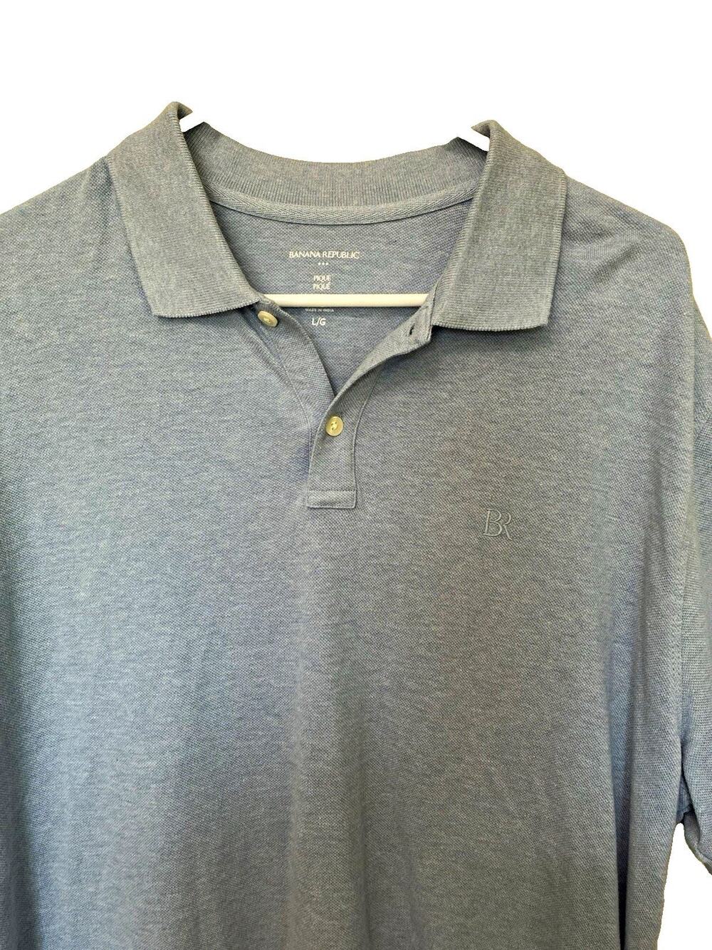 Banana Republic Pique Polo Shirt Men’s L Blue Organic Cotton Knit Short Sleeve